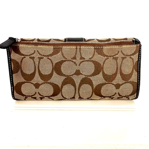 COACH Checkbook Wallet Leather Interior Trifold Signature C Jacquard Pattern - Picture 3 of 7